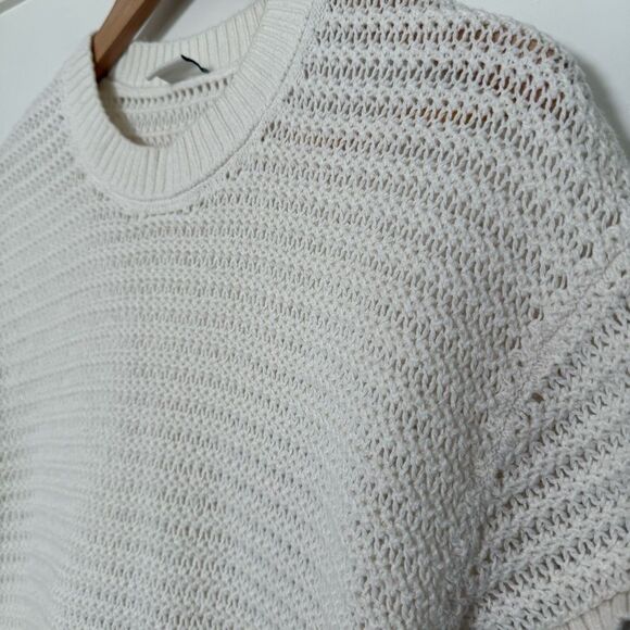 Abercrombie & Fitch Top Womens Sz M White Crochet Open Knit Short Sleeve Cotton - Picture 3 of 10